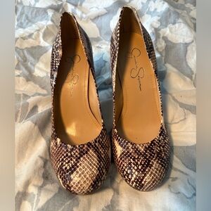 Jessica Simpson Snakeskin Heels - Brown and Cream